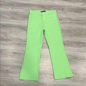 Zara Neon Green Flare-Leg Trousers size medium NWT